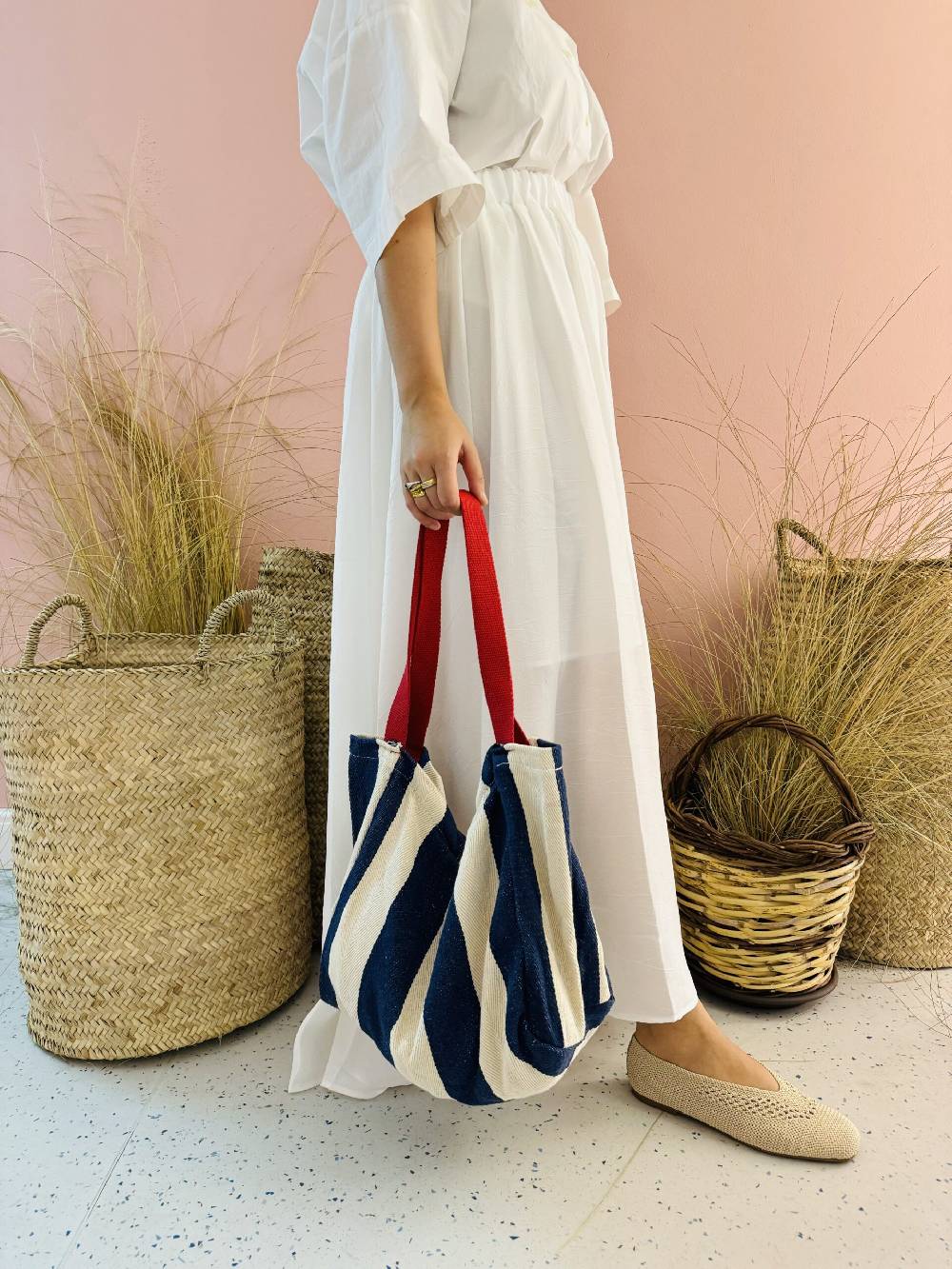 La Sellerie Portofino bag blu righe larghe In Vendita