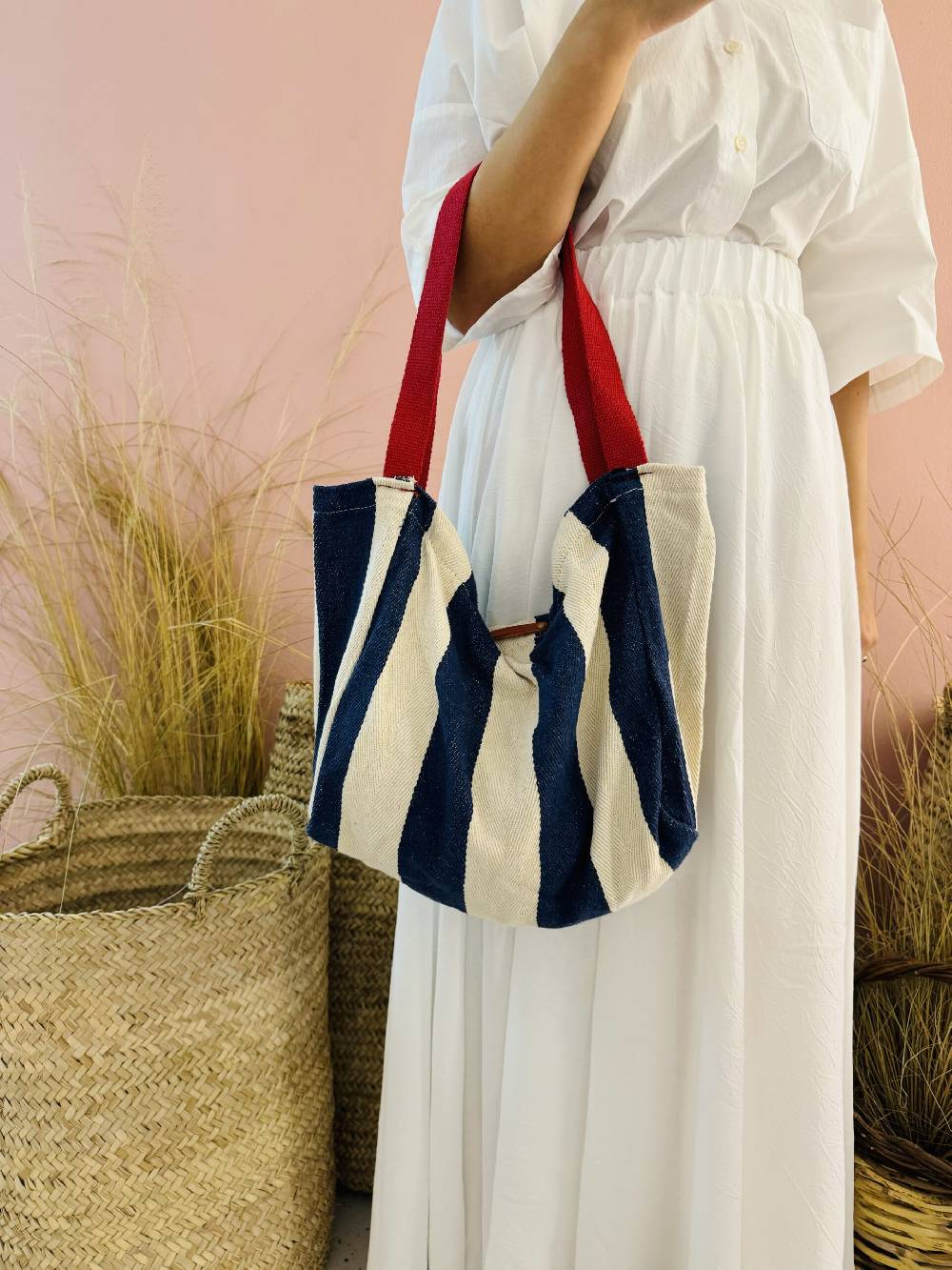 La Sellerie Portofino bag blu righe larghe In Vendita