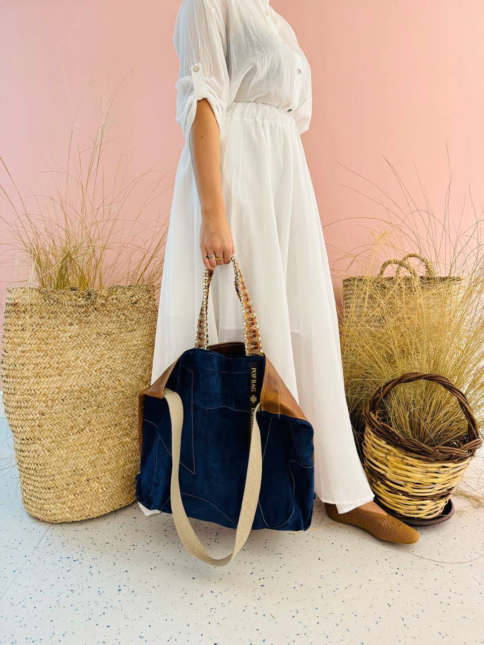 La Sellerie POP BAG suede dark blue PATCHWORK Promozione Limitata