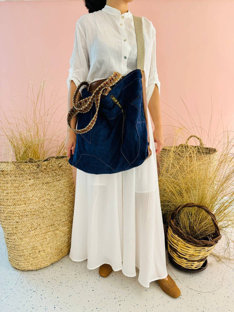 La Sellerie POP BAG suede dark blue PATCHWORK Promozione Limitata
