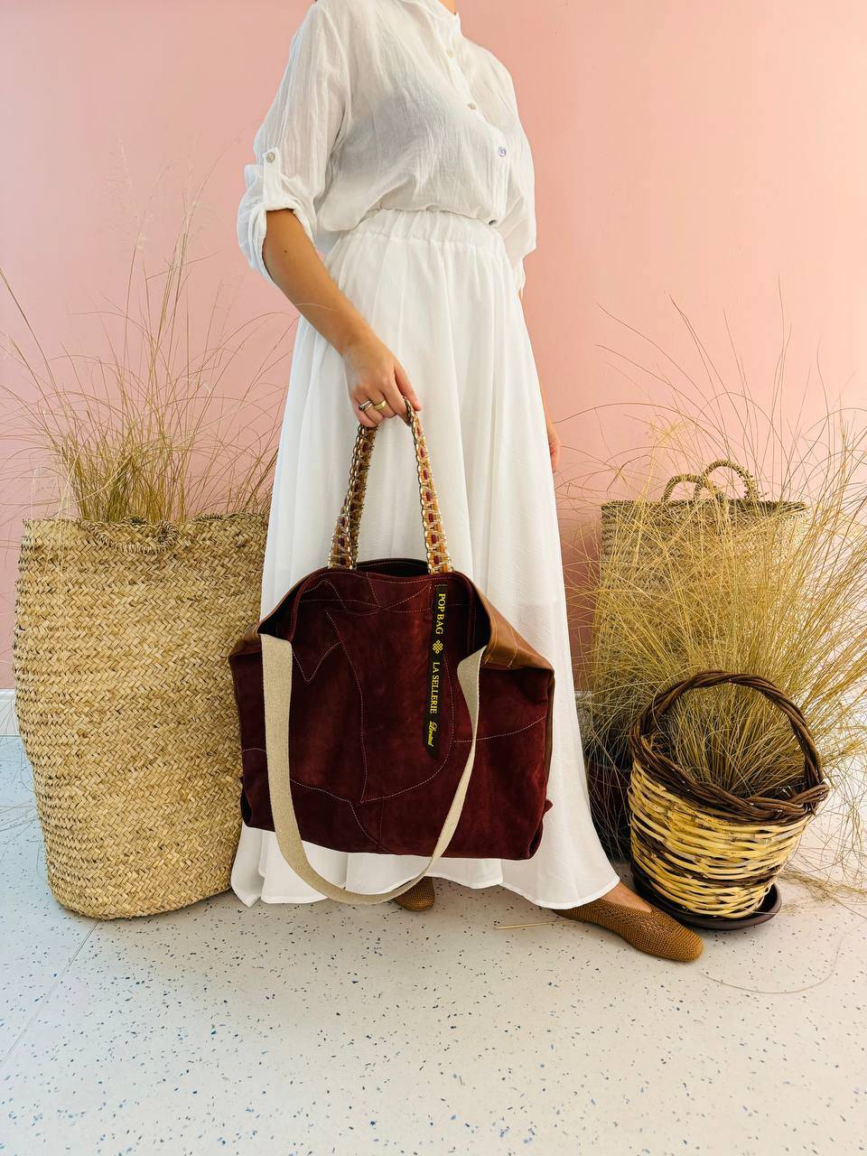La Sellerie POP BAG suede dark red PATCHWORK Shopping Online