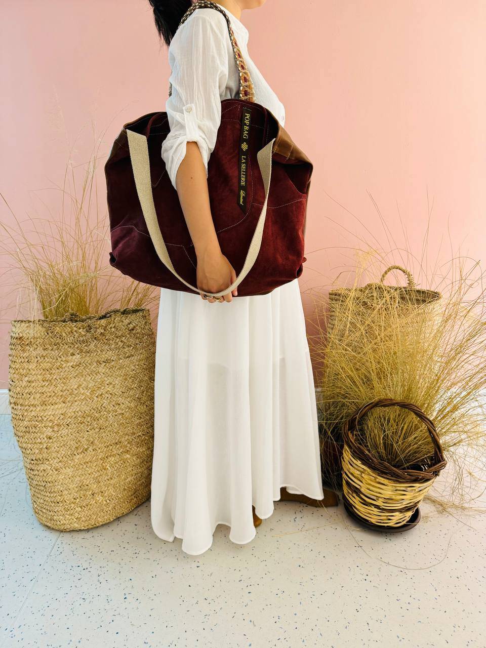 La Sellerie POP BAG suede dark red PATCHWORK Shopping Online
