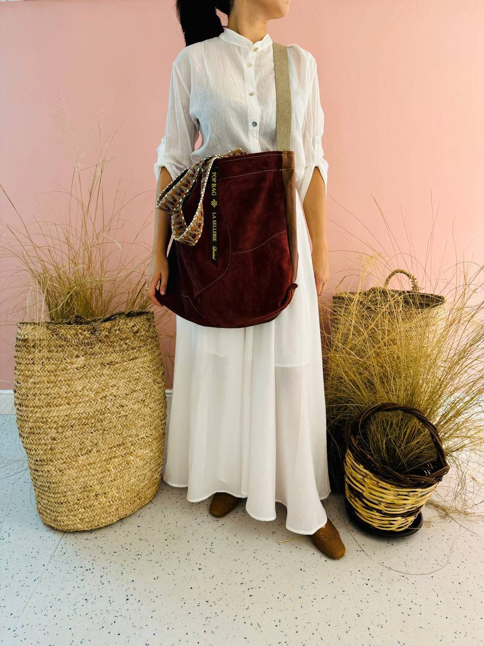La Sellerie POP BAG suede dark red PATCHWORK Shopping Online