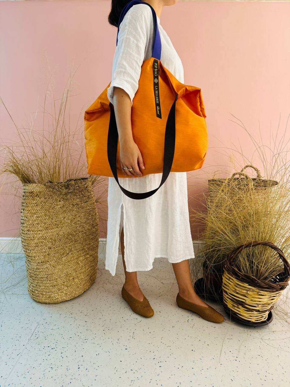 La Sellerie POP BAG Shantung arancio Prezzo Ridotto