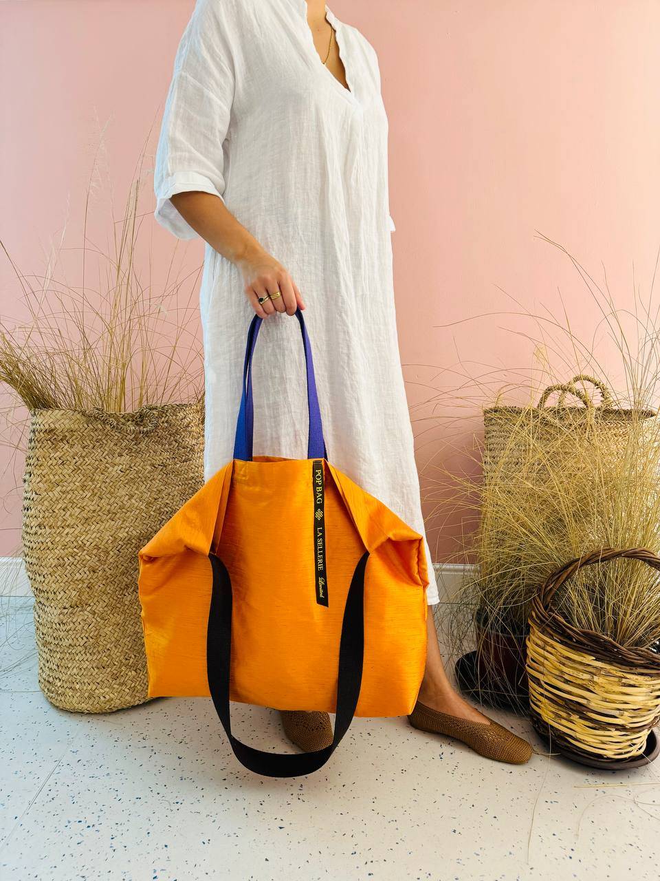 La Sellerie POP BAG Shantung arancio Prezzo Ridotto