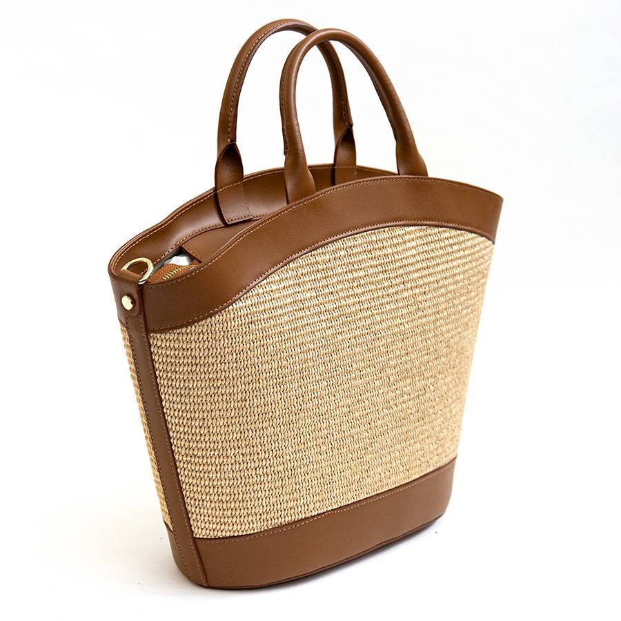 Laura Di Maggio FORMENTERA BIG – Borsa in pelle e rafia cuoio Latest stili
