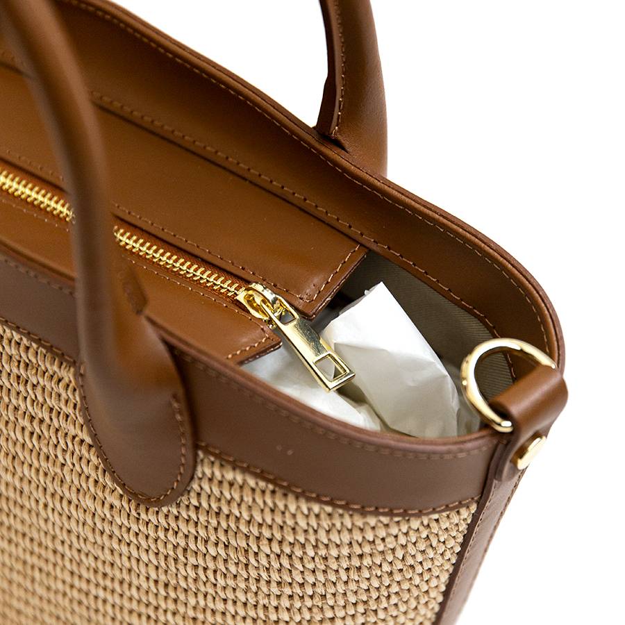 Laura Di Maggio FORMENTERA – Borsa in pelle e rafia cuoio Convenienza