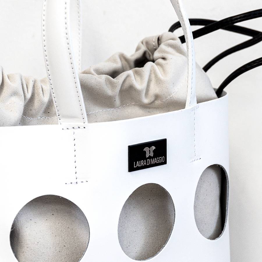 Laura Di Maggio NOAH TOTE – Borsa in pelle elegant traforata bianca Qualità