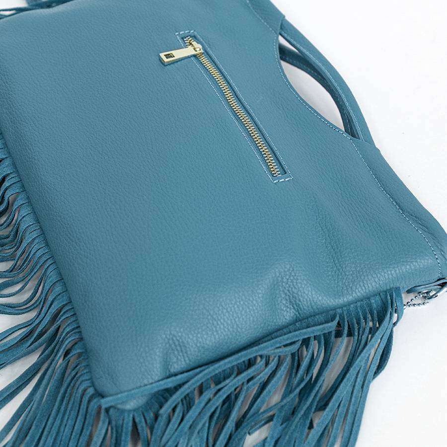 Laura Di Maggio ARIZONA – Borsa a mano in pelle con frange azzurra Presa