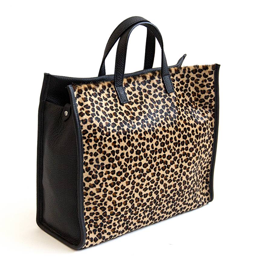 Laura Di Maggio ESSENCIAL – maxi borsa in pelle e cavallino maculato Italy