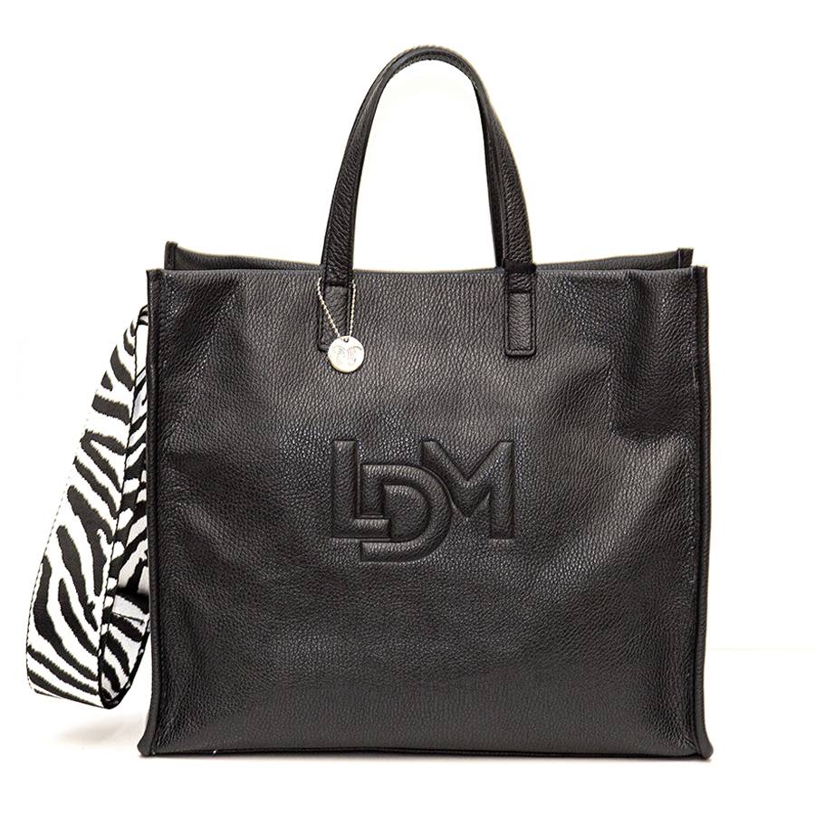 Laura Di Maggio LDM – Maxi shopping in pelle nera con tracolla nastro