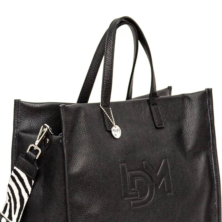 Laura Di Maggio LDM – Maxi shopping in pelle nera con tracolla nastro Saldi