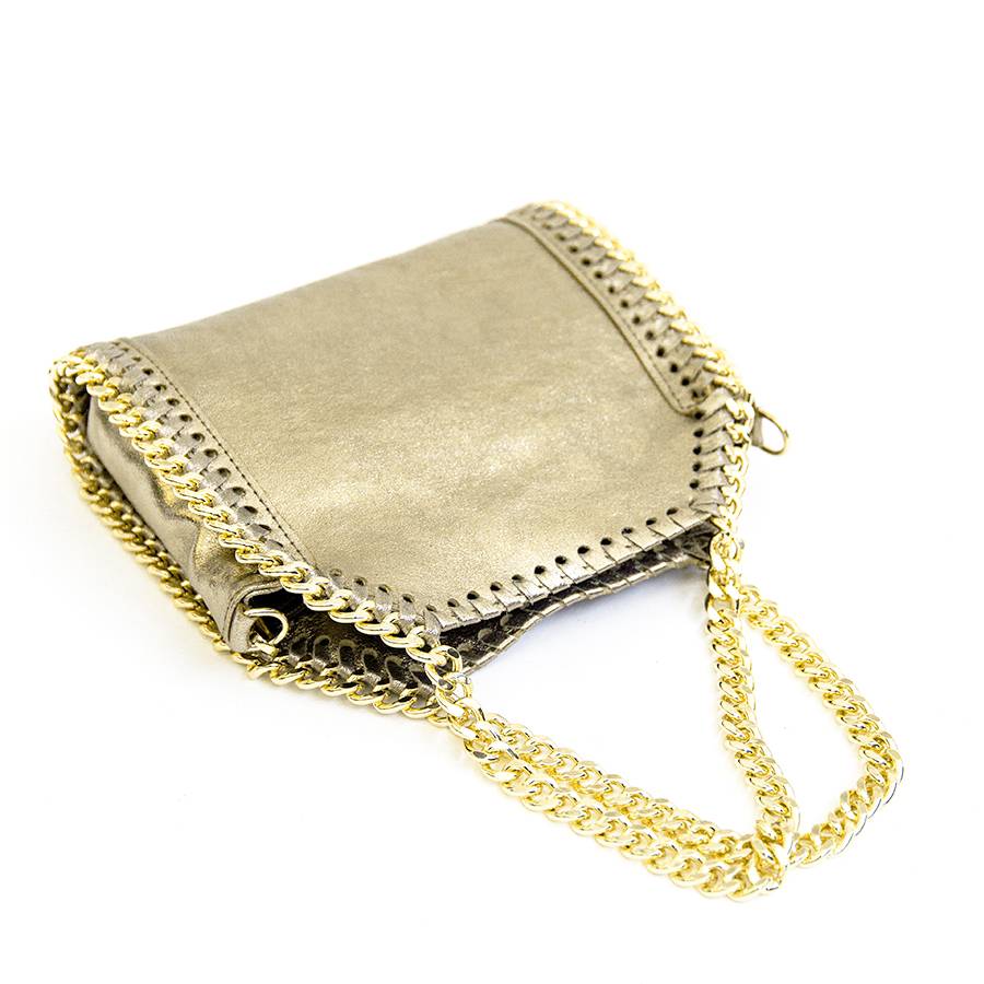 Laura Di Maggio LUMI – Borsa con catene in pelle laminata platino Soddisfazione Garantita