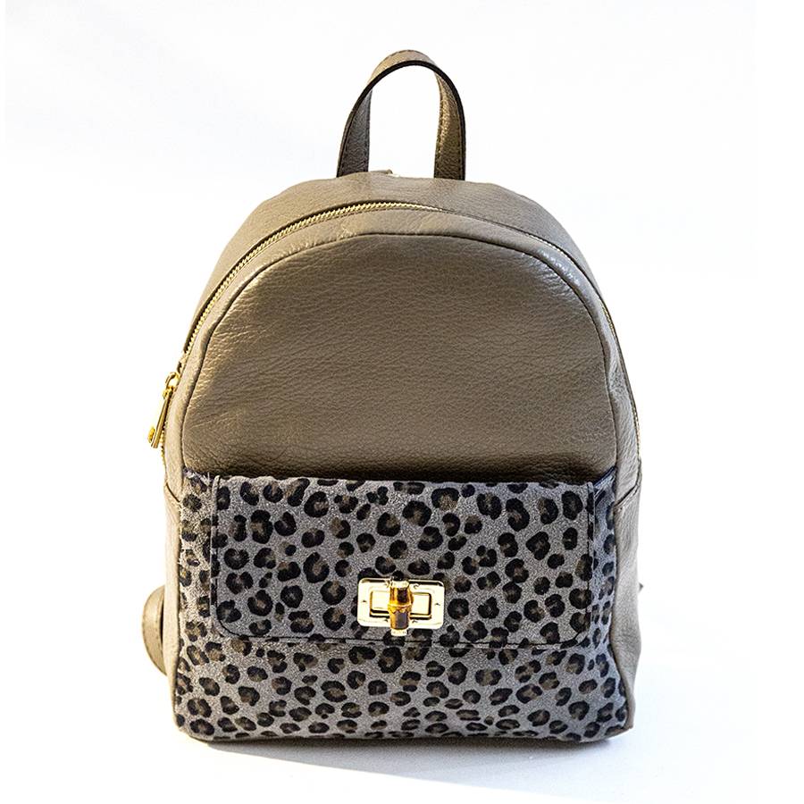 Laura Di Maggio NEMO – Zaino in pelle taupe & leopard Presa