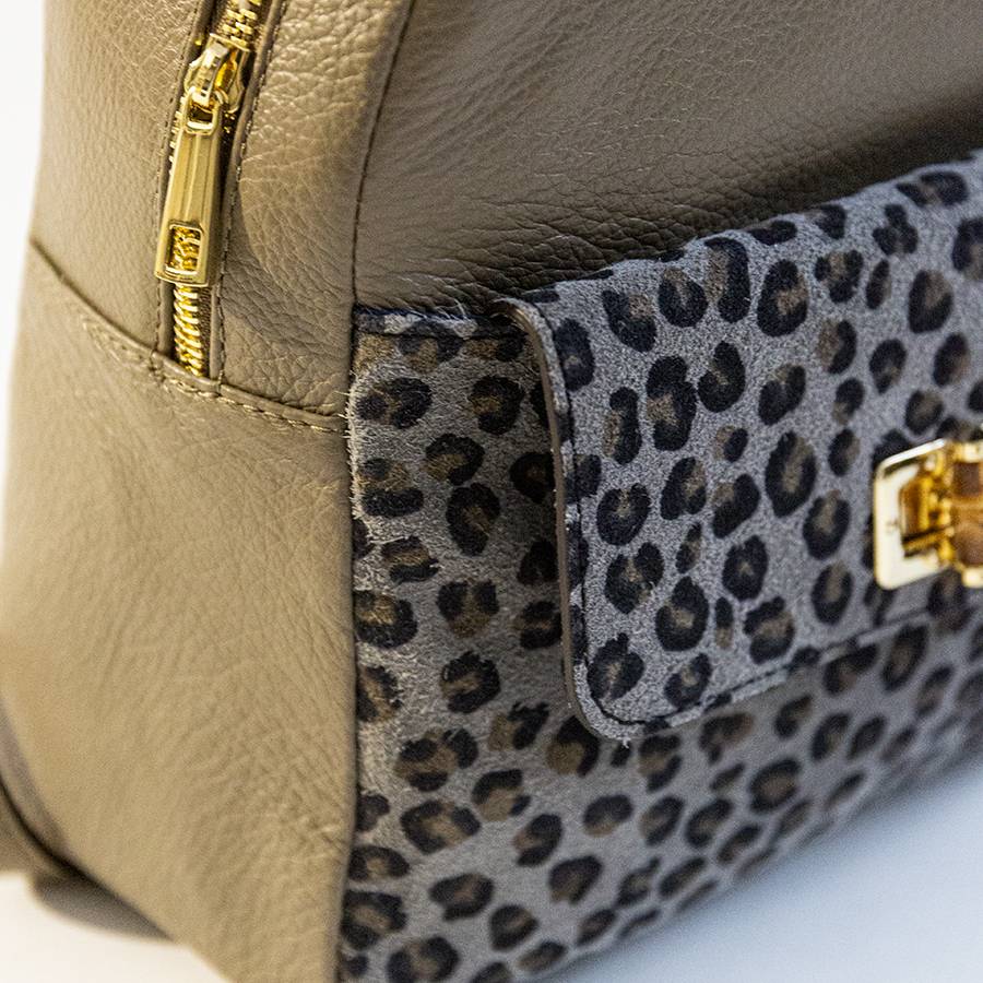 Laura Di Maggio NEMO – Zaino in pelle taupe & leopard Presa