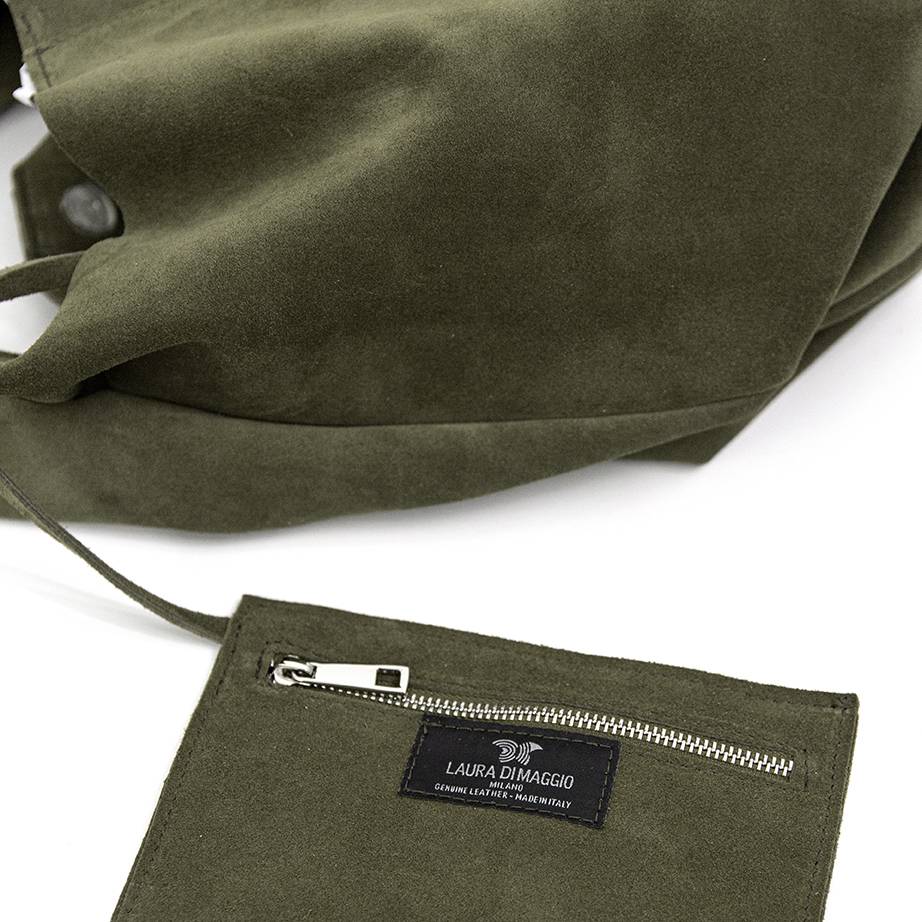 Laura Di Maggio LE SAC – sacca in pelle camoscio verde militare Saldi Di Fabbrica
