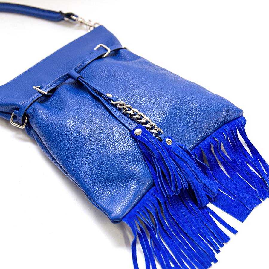 Laura Di Maggio LIMA – borsa sottile in pelle dollaro con frange blu Fino Al -60%