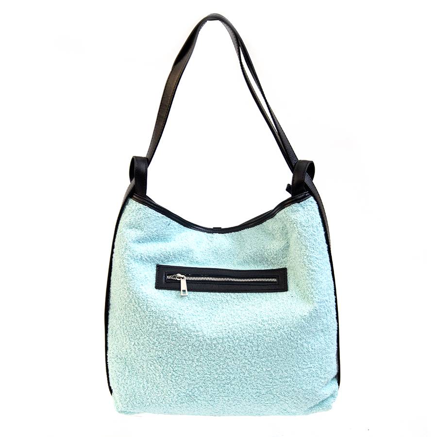 Laura Di Maggio VENICE – Zaino/borsa in pelle e tessuto azzurro Offerte