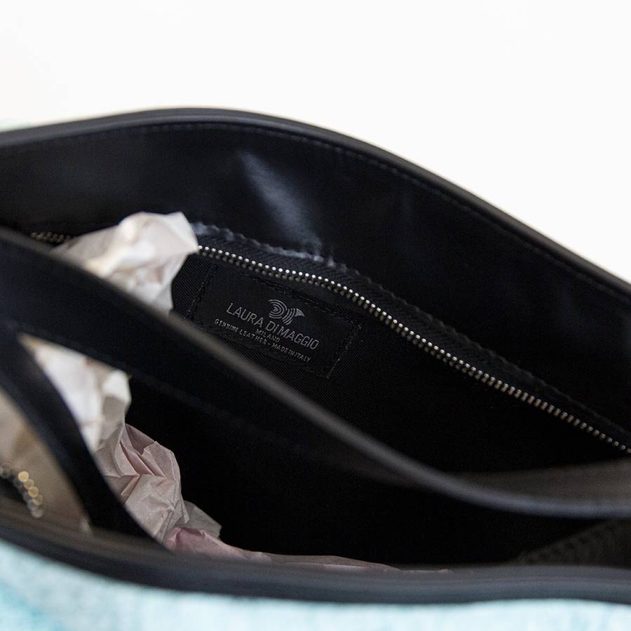 Laura Di Maggio VENICE – Zaino/borsa in pelle e tessuto azzurro Offerte