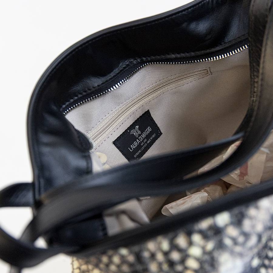 Laura Di Maggio VENICE – Zaino/borsa in pelle e tessuto roccia Vendita Calda