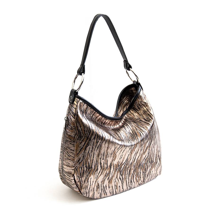 Laura Di Maggio VIVIEN – Sacca con anelli in pelle laminata bronzo Spedizione Gratuita