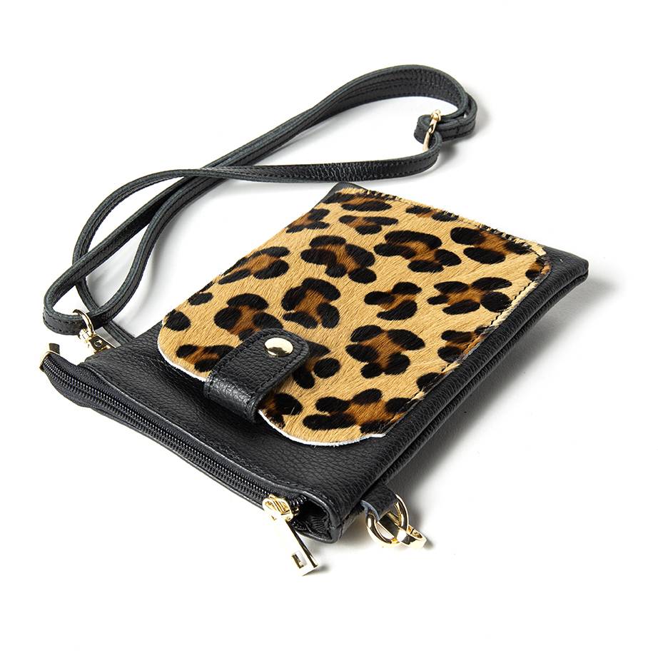 Laura Di Maggio TINY – Porta cellulare in pelle dollaro con cavallino stampa leopardata nero Novità