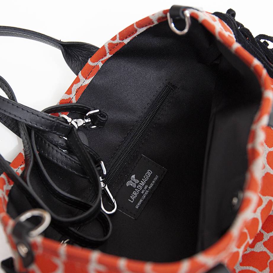 Laura Di Maggio JENNY – Borsa in camoscio stampa giraffa arancio Nuova
