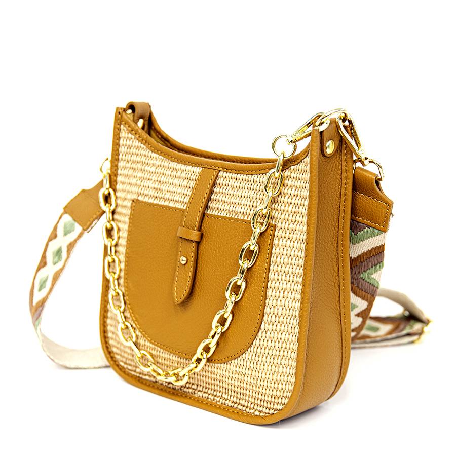 Laura Di Maggio BEA – Borsa in pelle e rafia con tracolla nastro Soddisfazione Garantita