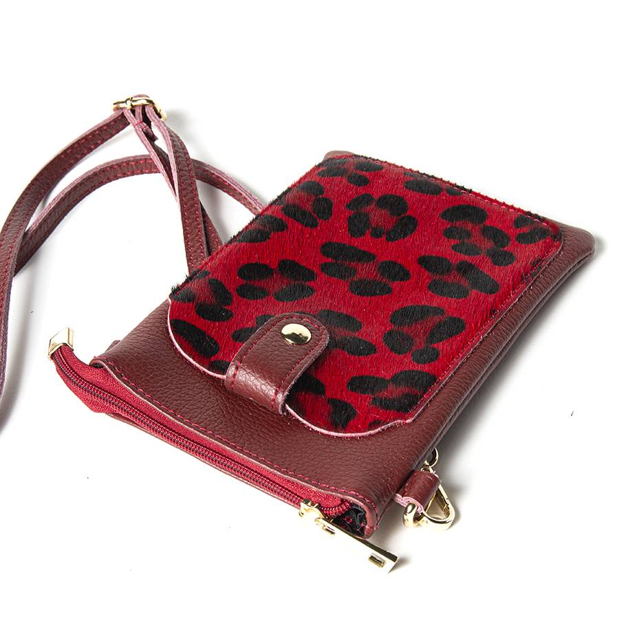 Laura Di Maggio TINY – Porta cellulare in pelle dollaro con cavallino stampa leopardata rosso Qualità Garantita