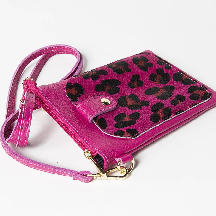 Laura Di Maggio TINY – Porta cellulare in pelle dollaro con cavallino stampa leopardata fucsia Acquista Ora