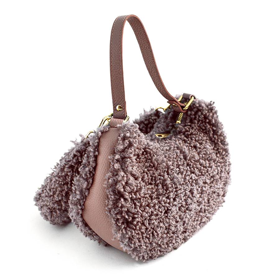 Laura Di Maggio BOUCLE’ MINI – sacca in pelle e pelliccia ecologica rosa Fino Al -60%