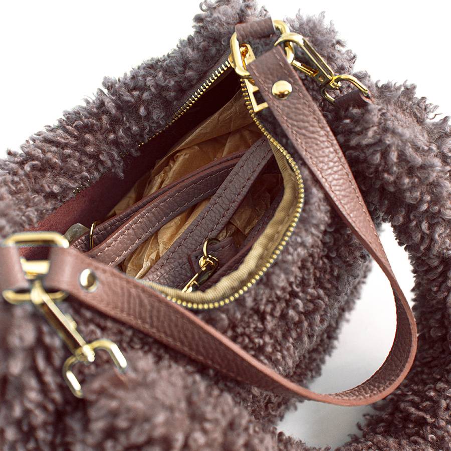 Laura Di Maggio BOUCLE’ MINI – sacca in pelle e pelliccia ecologica rosa Fino Al -60%