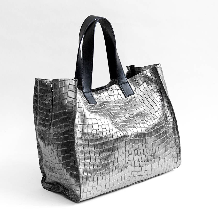 Laura Di Maggio DIAMANTE – shopping in pelle stampa cocco laminata canna fucile Shopping Online