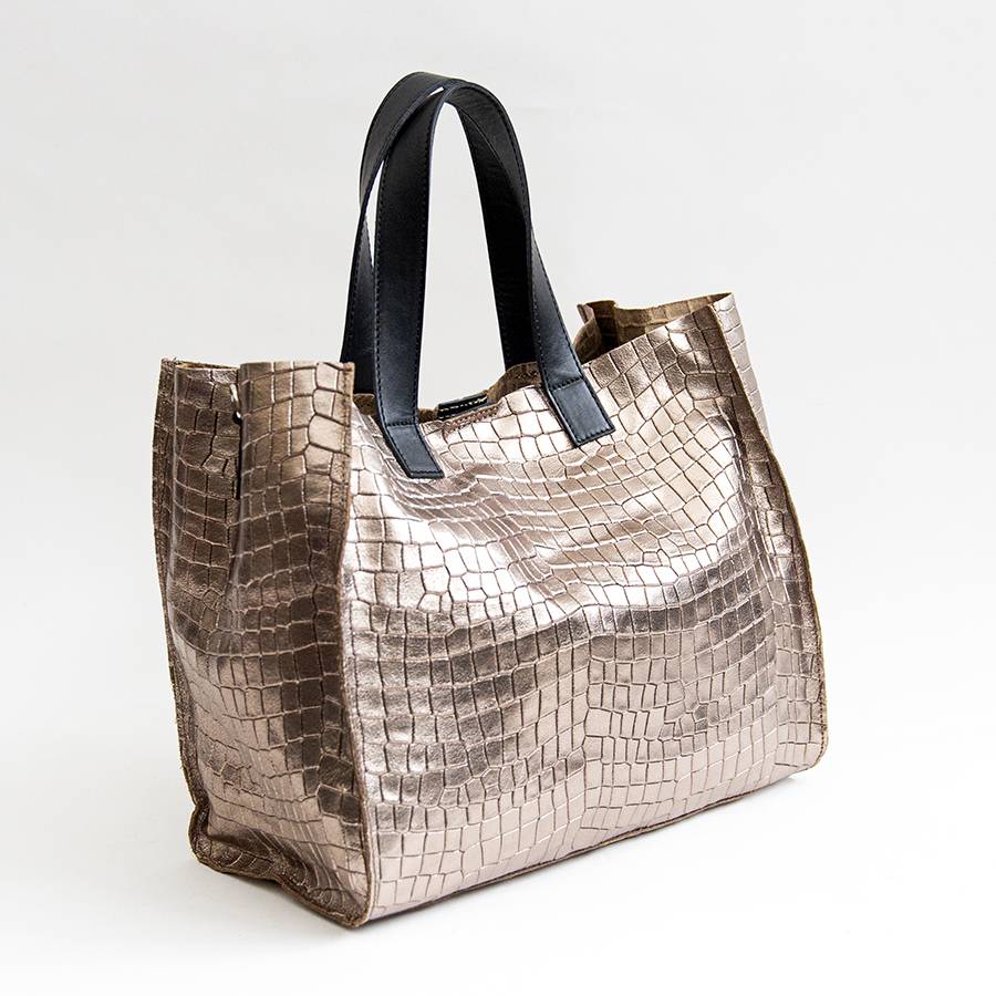 Laura Di Maggio DIAMANTE – shopping in pelle stampa cocco laminata bronzo Sostegno trimestrale