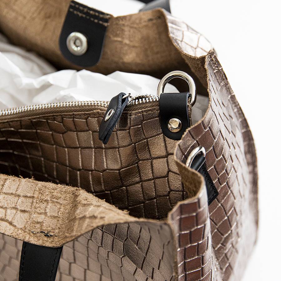 Laura Di Maggio DIAMANTE – shopping in pelle stampa cocco laminata bronzo Sostegno trimestrale