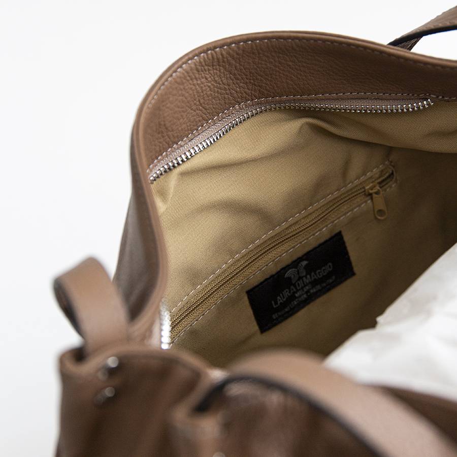 Laura Di Maggio AMBROSIA – shopping in pelle nappa taupe Enormi sconti