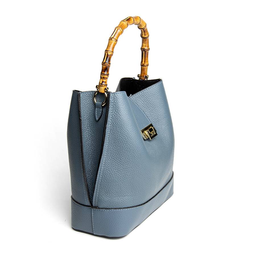 Laura Di Maggio SOHO – secchiello in pelle avio con manici in bamboo Trasporto libero internazionale
