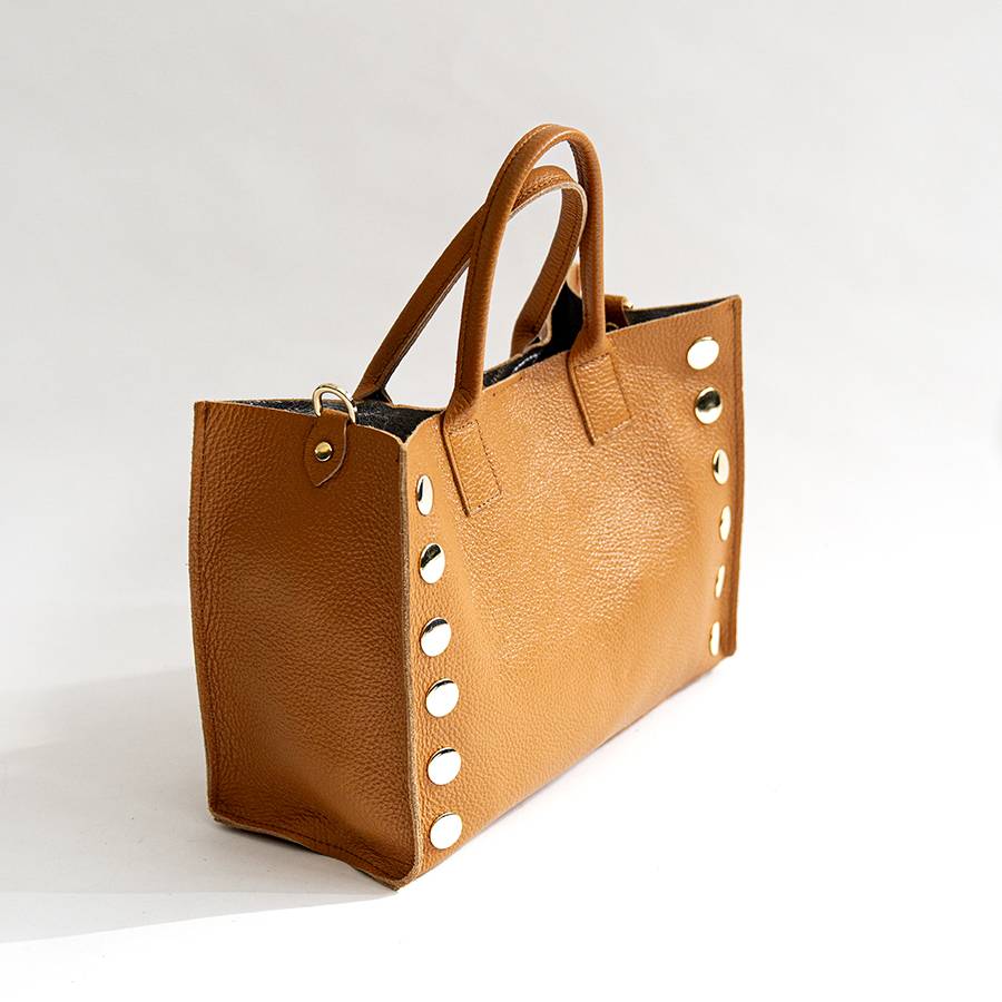 Laura Di Maggio SAM – Shopping con borchie in pelle cuoio Italia