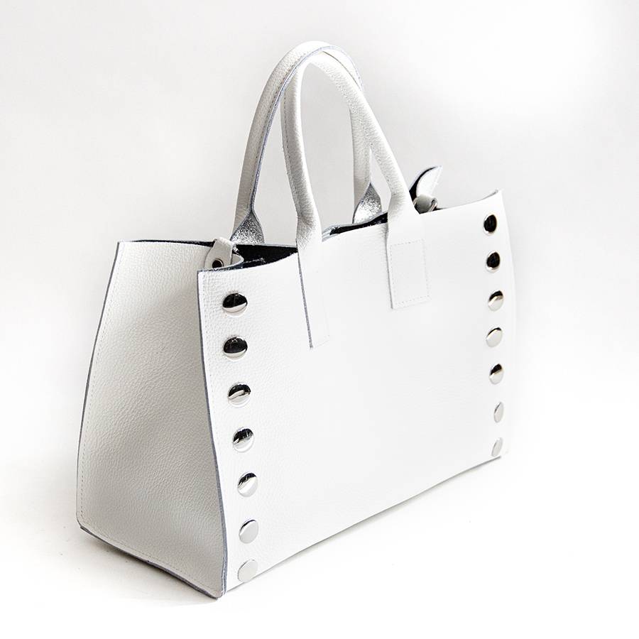 Laura Di Maggio SAM BIG – Shopping con borchie in pelle bianca Nuovo