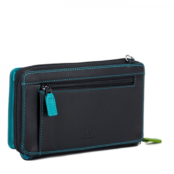 Mywalit Portafoglio multifunzione con zip su tre lati e tracolla Black Pace Spedizione Gratuita