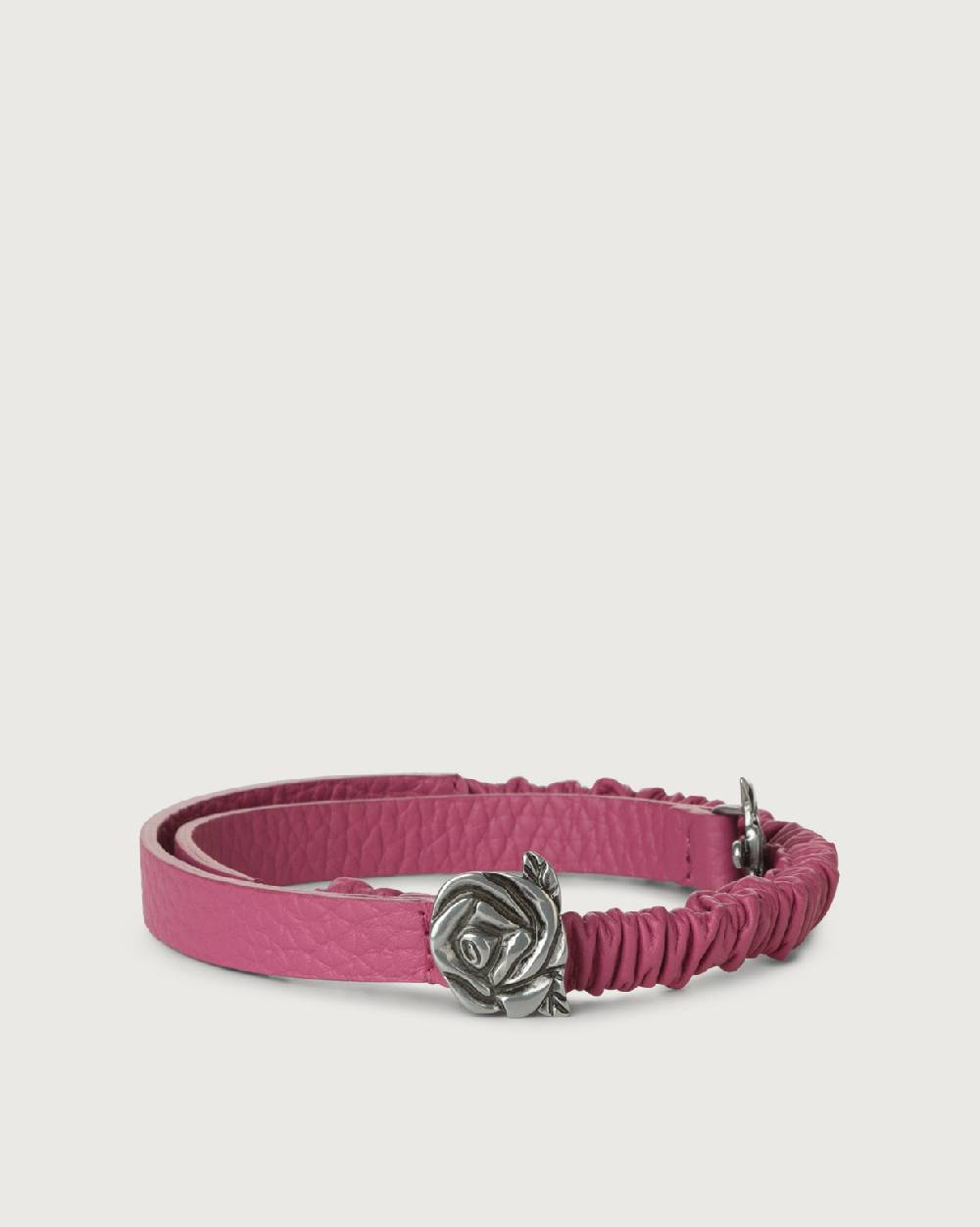 Orciani Cintura Soft in pelle elasticizzata con fibba ad incastro motivo rose 1,5 cm
