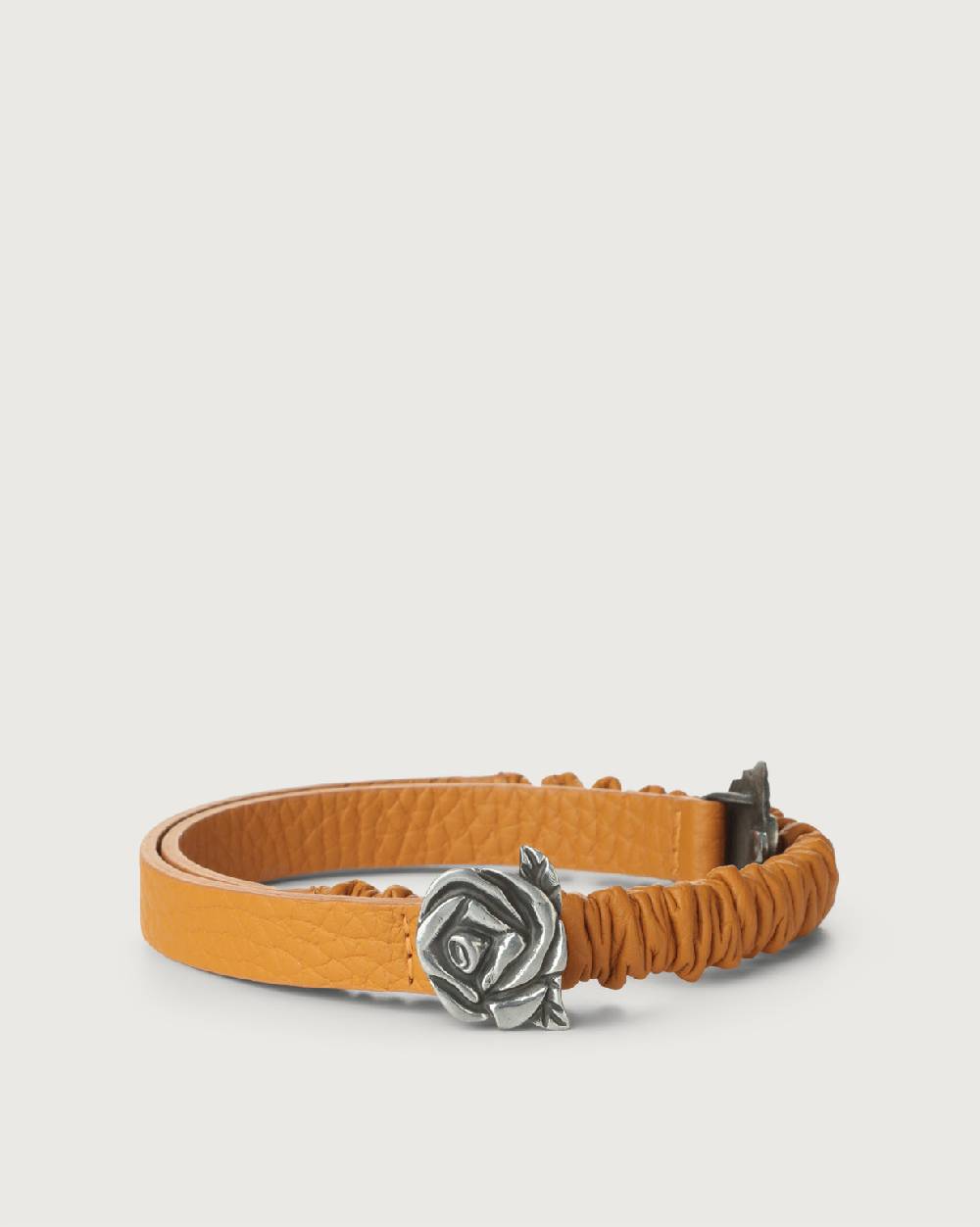 Orciani Cintura Soft in pelle elasticizzata con fibba ad incastro motivo rose 1,5 cm