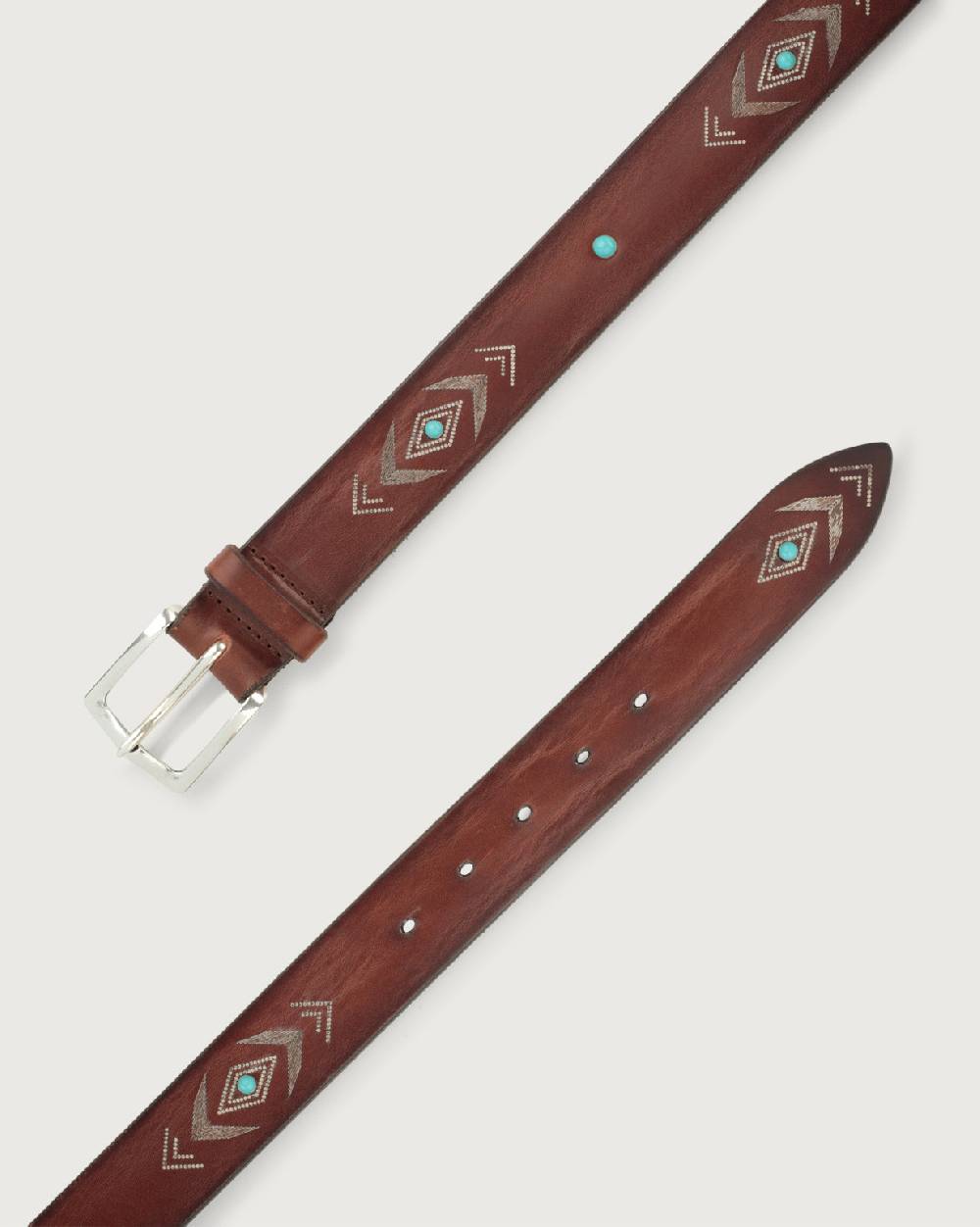 Orciani Cintura Bull Soapy in cuoio con cabochon turchesi Saldi Di Fabbrica