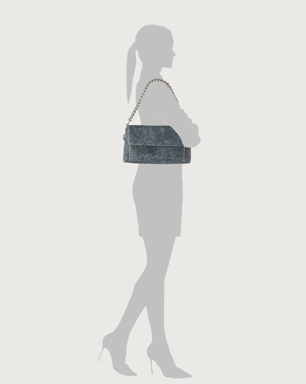 Orciani Borsa a spalla Missy Longuette Delavè in pelle con catena e tracolla In Linea
