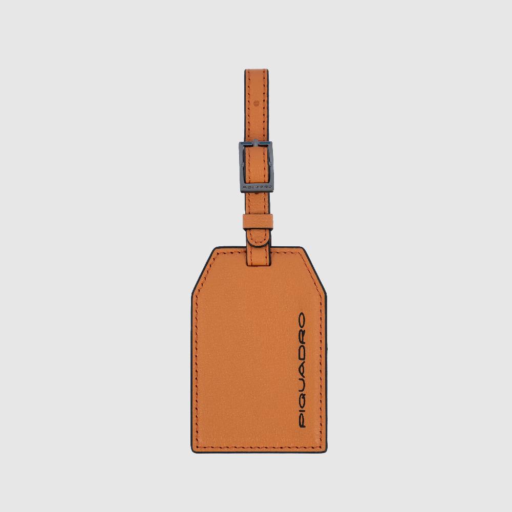 Piquadro Address Tag in pelle con logo PQD inciso