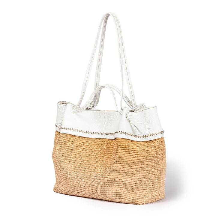 Roberta Gandolfi Ambra large borsa a mano o shopping in rafia e pelle martellata Fino Al -60%