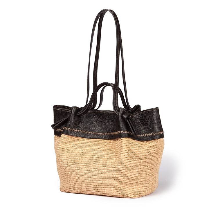 Roberta Gandolfi Ambra large borsa a mano o shopping in rafia e pelle martellata Prezzo Ridotto