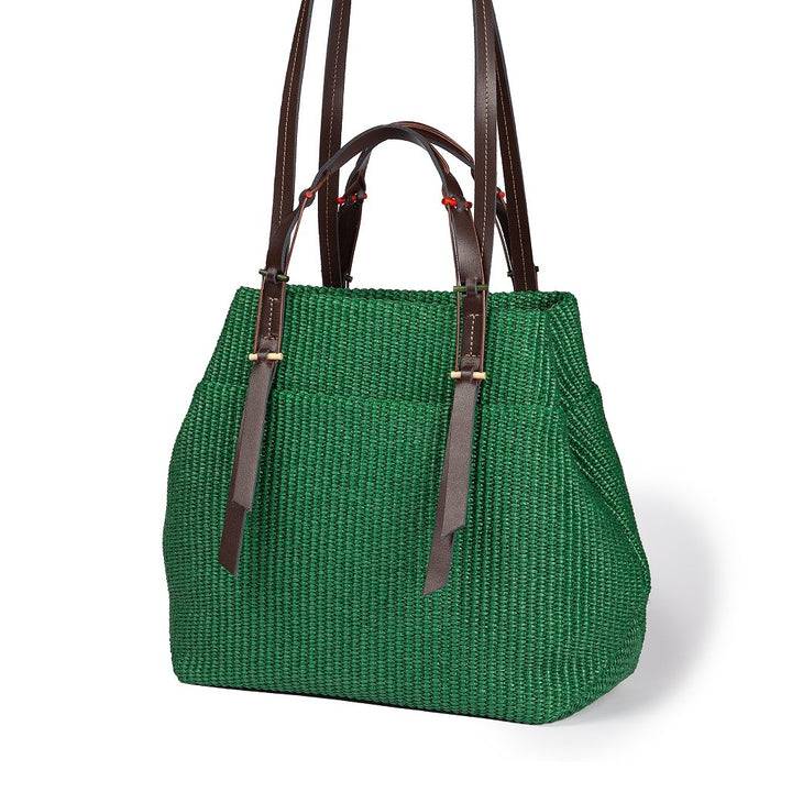 Roberta Gandolfi Fernanda Tote in rafia con finiture in pelle di vitello a doppia portabilità mano o shopping Presa