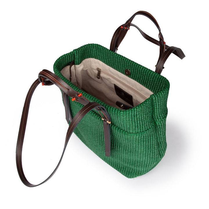 Roberta Gandolfi Fernanda Tote in rafia con finiture in pelle di vitello a doppia portabilità mano o shopping Presa
