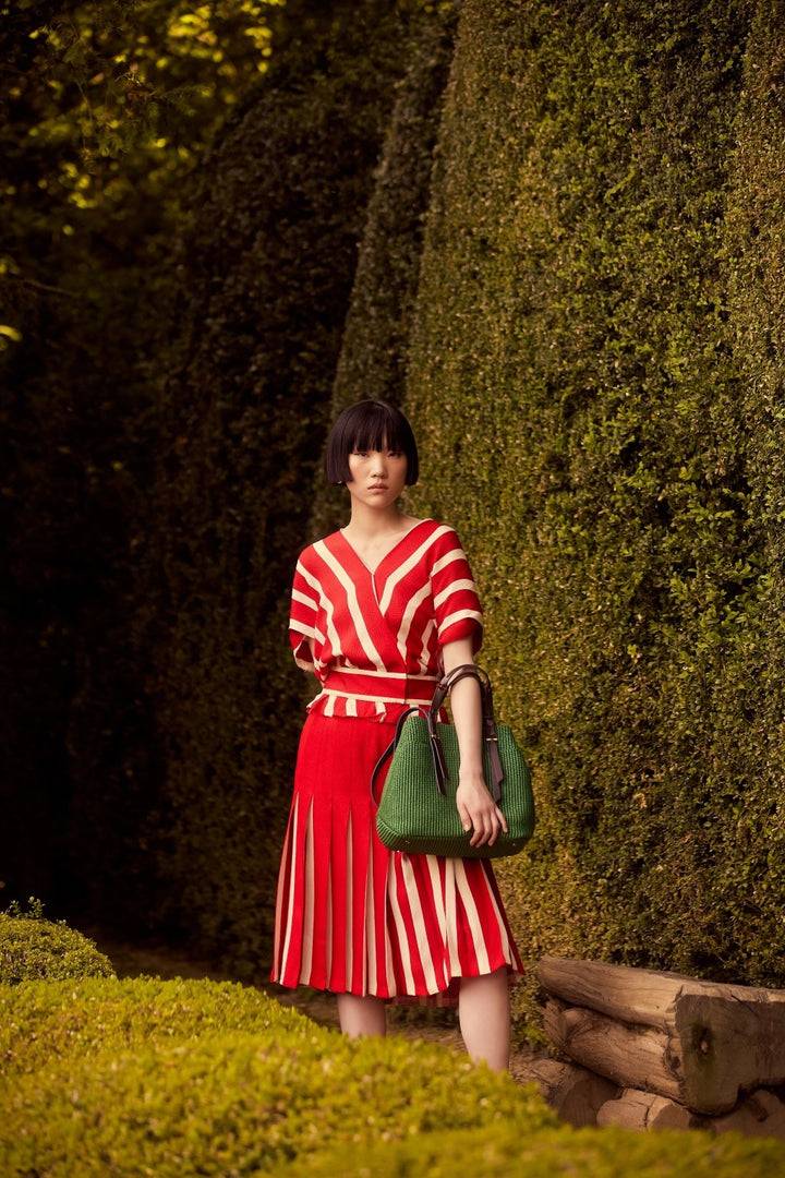 Roberta Gandolfi Fernanda Tote in rafia con finiture in pelle di vitello a doppia portabilità mano o shopping Presa